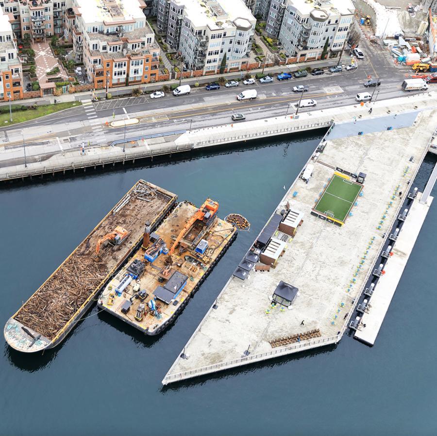 USA-Pacific Pile & Marine Demolishes Pier 63 at Waterfront