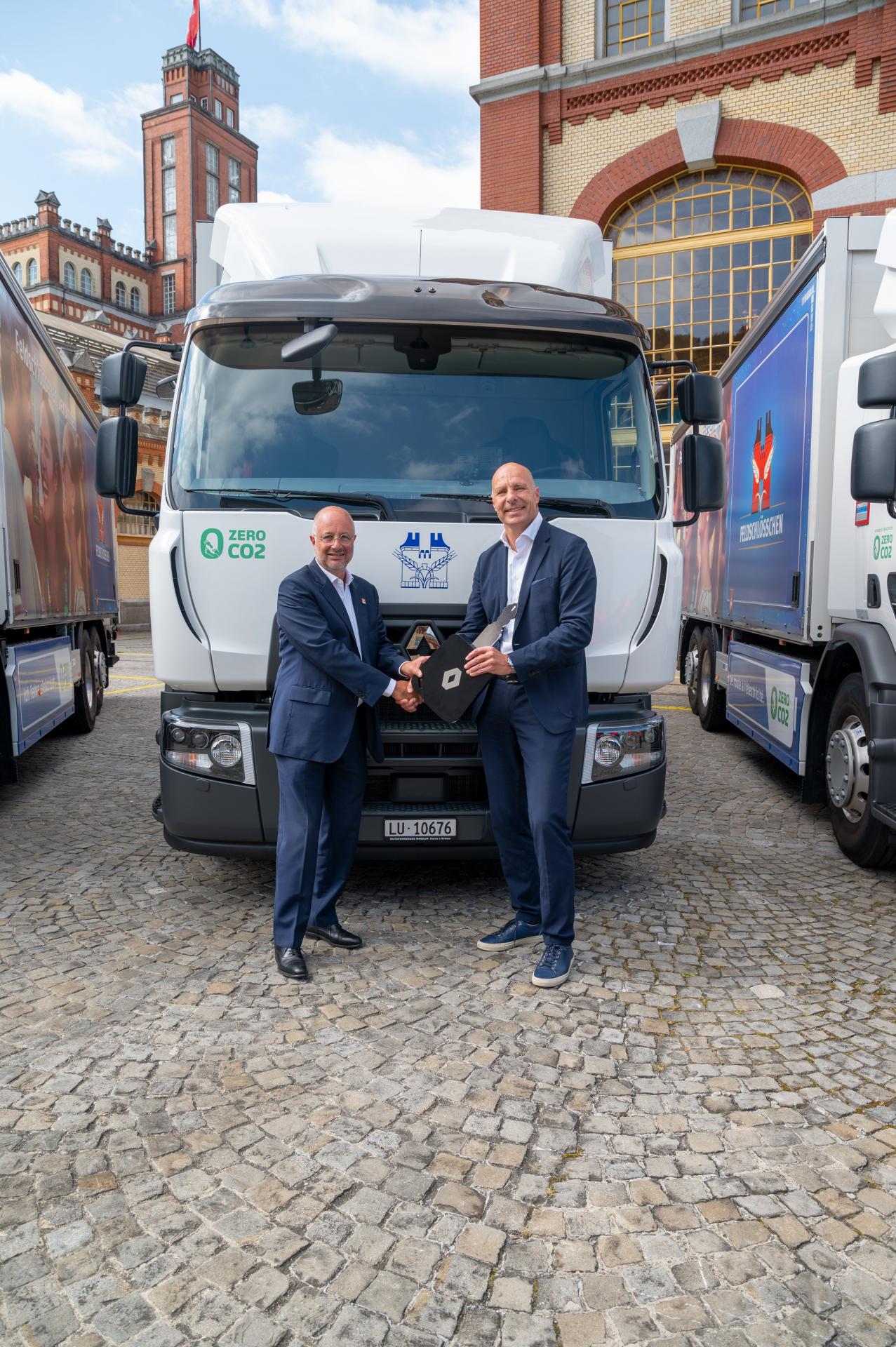 Left bruno blin renault trucks president right thomas amstutz feldschlosschen ceo