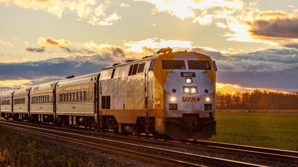 Les cedres canada november 1 2021 a via rail train travels eastbound to montreal during sunset shutterstock 2122876310 1 2