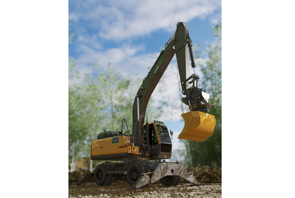 Wheeled excavator with quick coupler tilt rotator and grading bucket 2 788